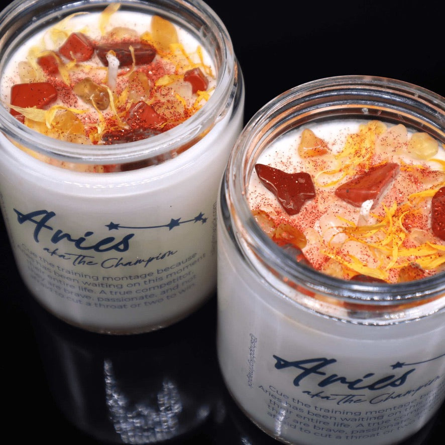 Aries Zodiac Crystal Candle