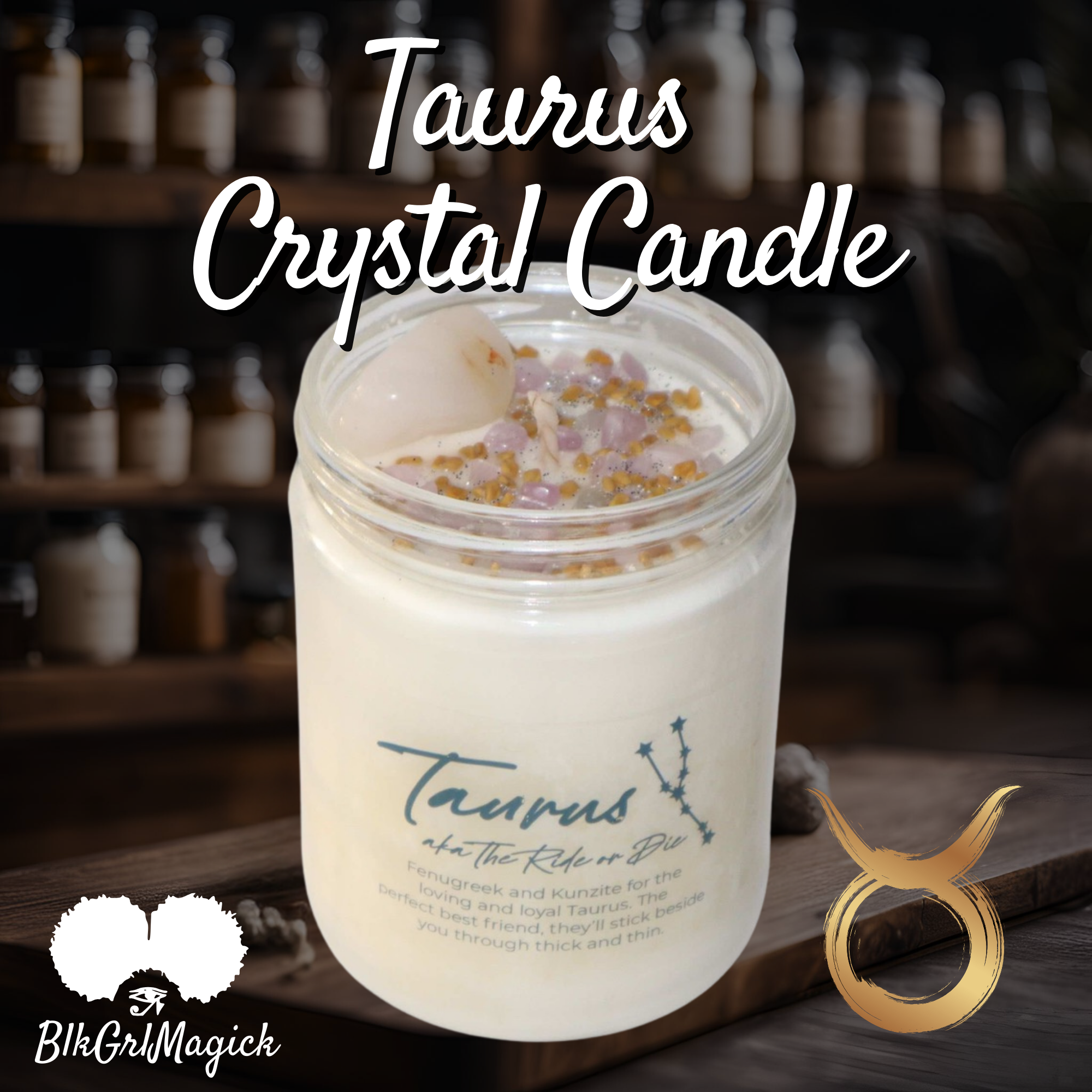 Taurus Zodiac Crystal Candle