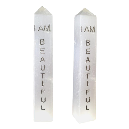 I Am Beautiful Selenite Crystal Tower