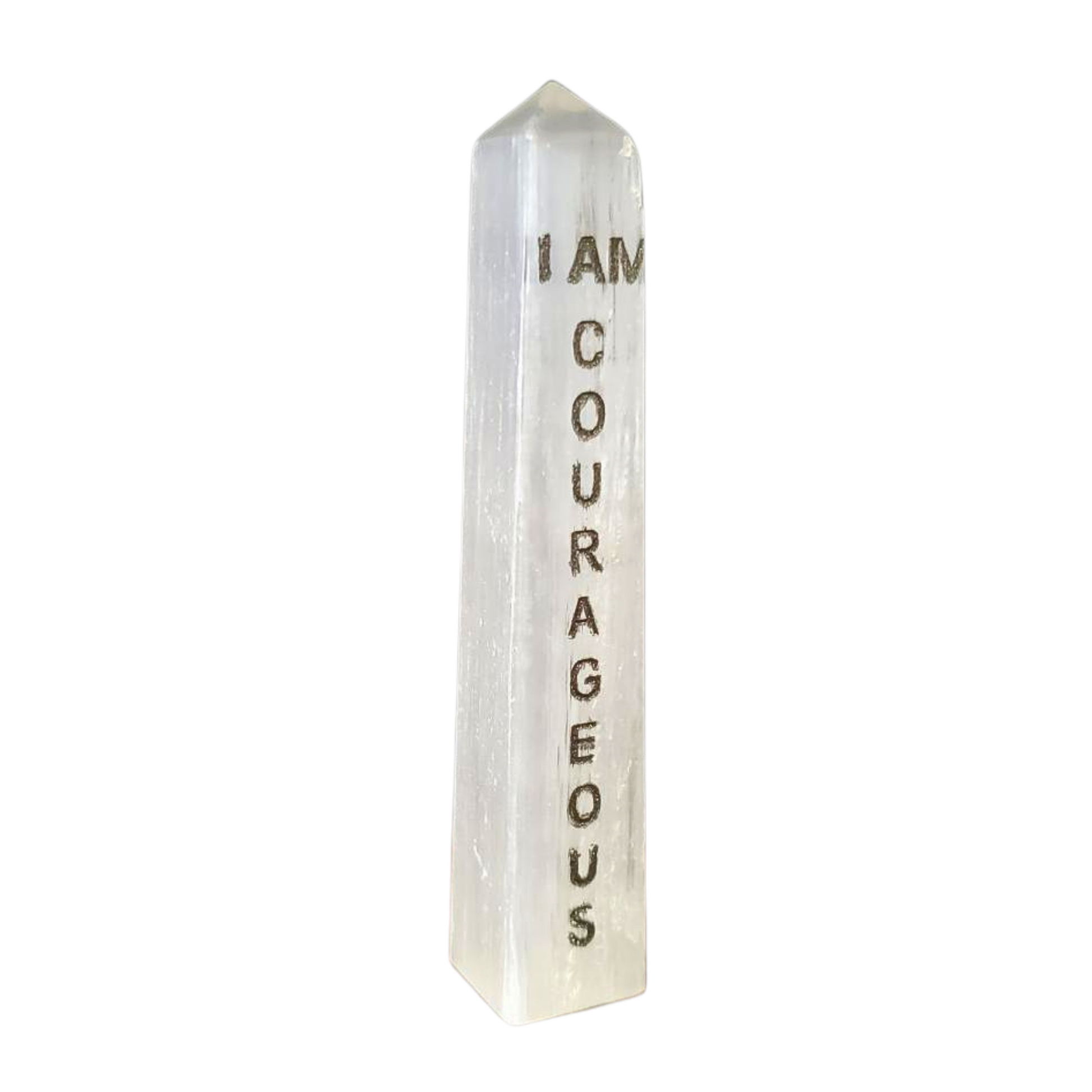 I Am Courageous Selenite Crystal Tower