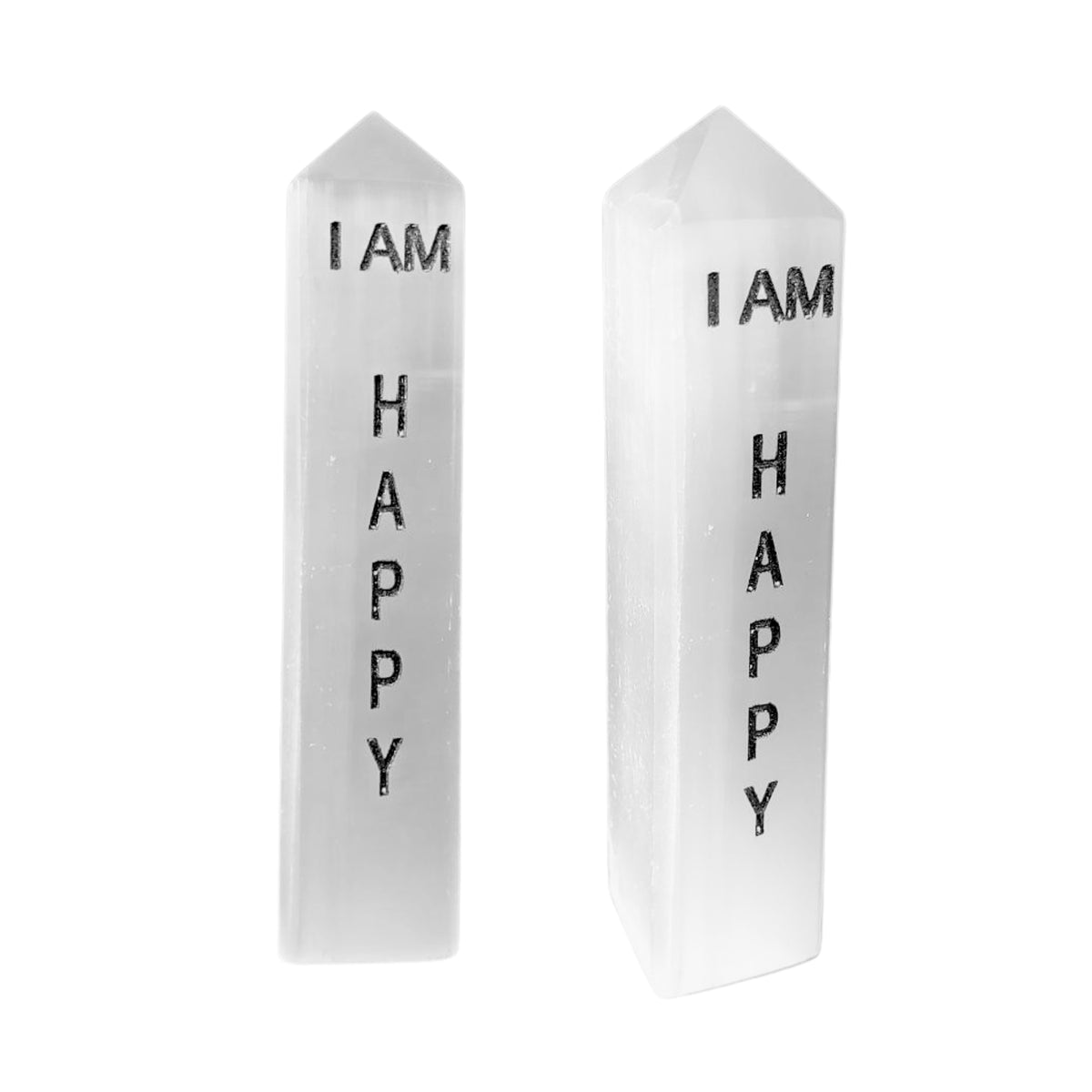 I Am Happy Selenite Crystal Tower