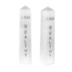 I Am Wealthy Selenite Crystal Tower